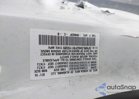 2015 Honda Odyssey Ex-L z USA, uszkodzony, nr VIN 5FNRL5H62FB119389